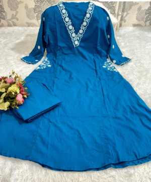 Ethnic Fine Cotton Top & Pant Set with Heavy Yoke Embroidery and Pocket Detailing-3