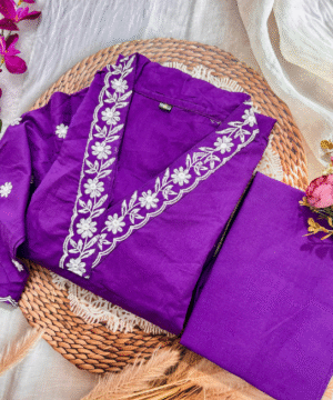 Ethnic Fine Cotton Top & Pant Set with Heavy Yoke Embroidery and Pocket Detailing-5