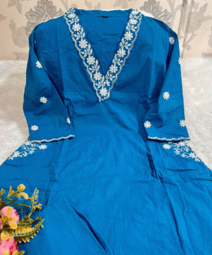 Ethnic Fine Cotton Top & Pant Set with Heavy Yoke Embroidery and Pocket Detailing-6