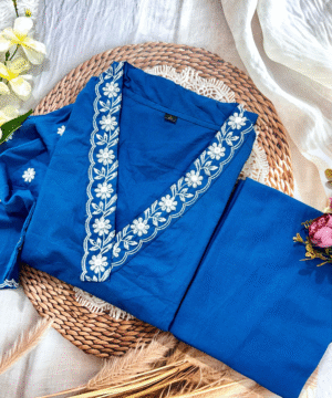 Ethnic Fine Cotton Top & Pant Set with Heavy Yoke Embroidery and Pocket Detailing-7