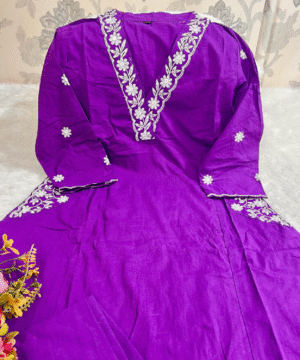 Ethnic Fine Cotton Top & Pant Set with Heavy Yoke Embroidery and Pocket Detailing-8