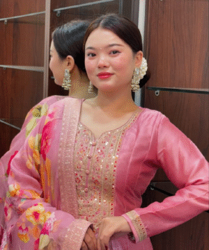 NEW PRIYA Anarkali Flared Kurti Set in Banana Silk with Banarasi Dupatta & Golden Zari Work-3