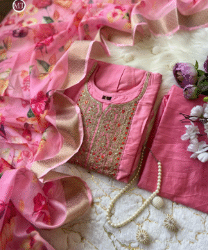 NEW PRIYA Anarkali Flared Kurti Set in Banana Silk with Banarasi Dupatta & Golden Zari Work-6
