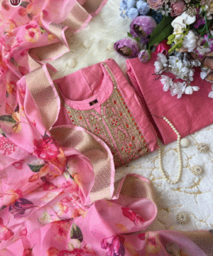 NEW PRIYA Anarkali Flared Kurti Set in Banana Silk with Banarasi Dupatta & Golden Zari Work-7