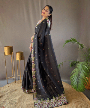 Pure Matka Silk Saree with Embroidered Buttis & Cutwork Pallu – NF10302-11