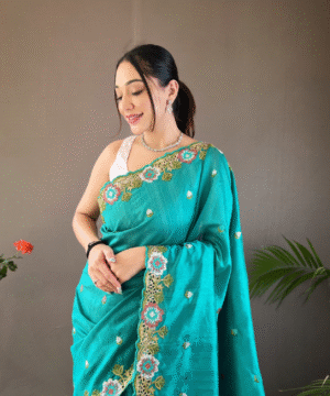Pure Matka Silk Saree with Embroidered Buttis & Cutwork Pallu – NF10302-13