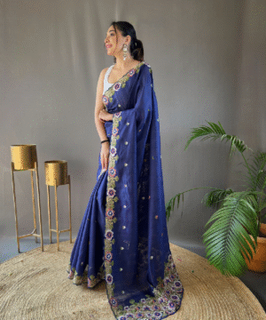 Pure Matka Silk Saree with Embroidered Buttis & Cutwork Pallu – NF10302-16