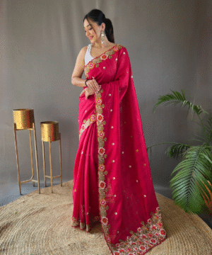 Pure Matka Silk Saree with Embroidered Buttis & Cutwork Pallu – NF10302-18