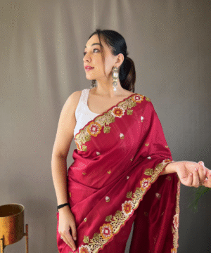 Pure Matka Silk Saree with Embroidered Buttis & Cutwork Pallu – NF10302-19