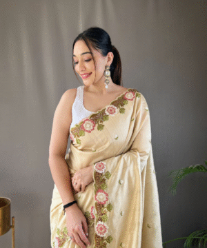 Pure Matka Silk Saree with Embroidered Buttis & Cutwork Pallu – NF10302-2