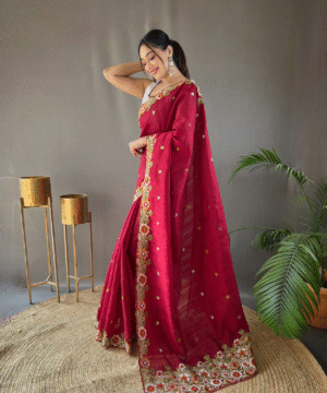 Pure Matka Silk Saree with Embroidered Buttis & Cutwork Pallu – NF10302-21