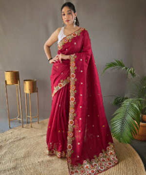 Pure Matka Silk Saree with Embroidered Buttis & Cutwork Pallu – NF10302-23