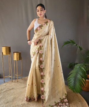 Pure Matka Silk Saree with Embroidered Buttis & Cutwork Pallu – NF10302-3