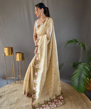 Pure Matka Silk Saree with Embroidered Buttis & Cutwork Pallu – NF10302