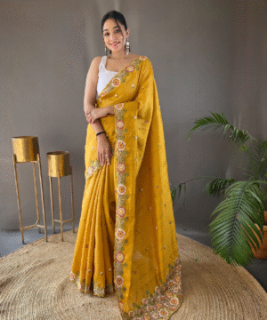 Pure Matka Silk Saree with Embroidered Buttis & Cutwork Pallu – NF10302-4