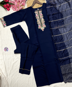 Viscose Chanderi Embroidered Suit Set with Jacquard Dupatta-10