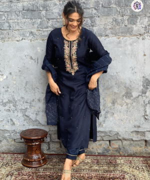 Viscose Chanderi Embroidered Suit Set with Jacquard Dupatta-3