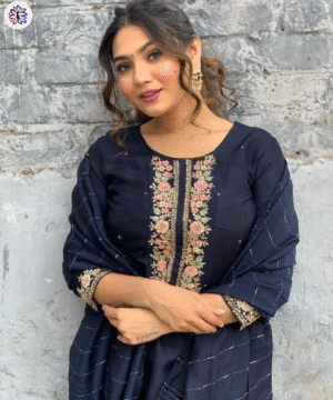 Viscose Chanderi Embroidered Suit Set with Jacquard Dupatta