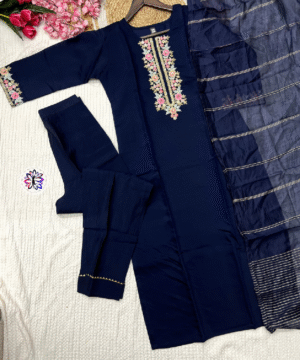 Viscose Chanderi Embroidered Suit Set with Jacquard Dupatta-6