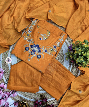 Viscose Embroidered Suit Set with Chanderi Embroidered Dupatta – Comfortable Daily & Festive Wear-5