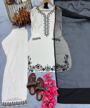 AD205 Designer Party Wear Pure Natural Crepe Top & Farshi Palazzo Set with Dupatta – Fully Stitched