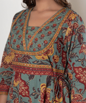 Elegant Flared Anarkali Cotton Kurta Set with Dupatta