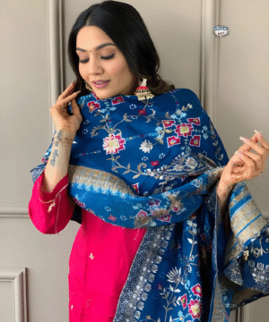 Elegant Heavy Embroidered Viscose Chanderi Kurti Set with Jacquard Dupatta – 3 Piece Stitched Suit (3)