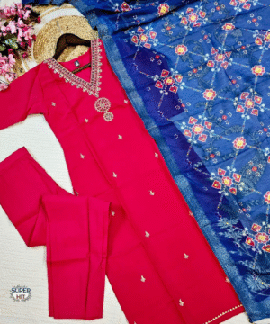 Elegant Heavy Embroidered Viscose Chanderi Kurti Set with Jacquard Dupatta – 3 Piece Stitched Suit (8)