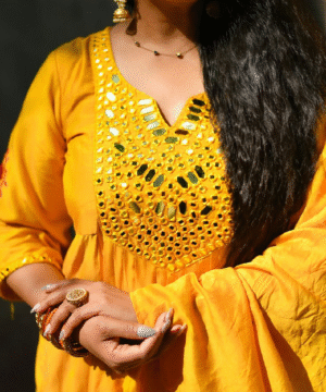 Elegant Mirror Work Embroidered Kurti Set with Dupatta – NF3833 (1)