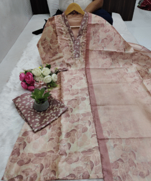 Exclusive Handwork Kurti Pant Dupatta Set in Jarna Silk – Printed Dupatta (10)