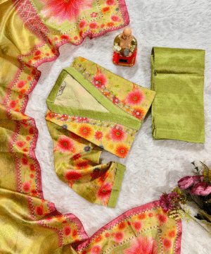 Exclusive Handwork Kurti Pant Dupatta Set in Jarna Silk – Printed Dupatta (3)