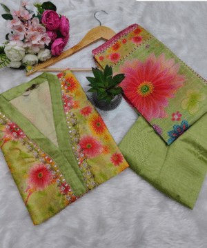 Exclusive Handwork Kurti Pant Dupatta Set in Jarna Silk – Printed Dupatta (7)