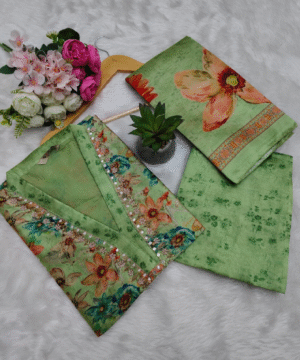 Exclusive Handwork Kurti Pant Dupatta Set in Jarna Silk – Printed Dupatta (8)