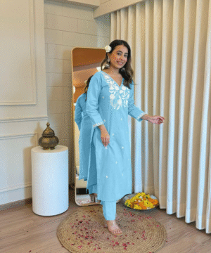 Heavy Rayon Lucknowi Chikankari Kurti with Plazzo Set – Premium 14kg Fabric