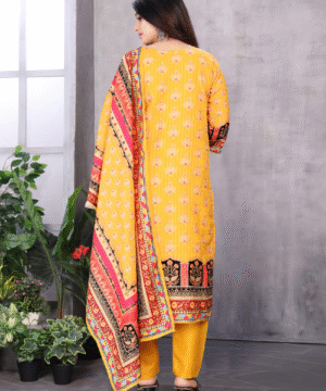 Jaipuri Printed Maslin Kurta Set with Sequence Work & Lace Dupatta – Hot Yellow (4)