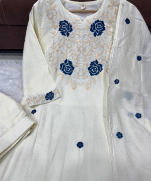 MAITHILI by Vanray – Embroidered Rayon Slub Kurti Set with Chanderi Dupatta _ 3-Piece Party Wear (5)