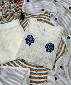 MAITHILI by Vanray – Embroidered Rayon Slub Kurti Set with Chanderi Dupatta _ 3-Piece Party Wear (6)