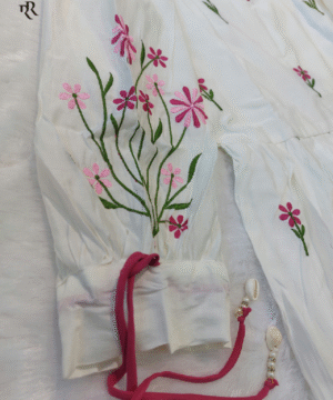 Premium Roman Silk Embroidered Anarkali Suit Set with Nazmin Dupatta & Adjustable Sleeves (2)