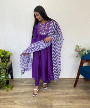 Pure Viscose Muslin Silk Gown Pant Dupatta Set – Party Wear _ NF2810 (1)