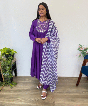 Pure Viscose Muslin Silk Gown Pant Dupatta Set – Party Wear _ NF2810 (3)