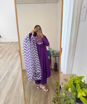 Pure Viscose Muslin Silk Gown Pant Dupatta Set – Party Wear _ NF2810 (4)