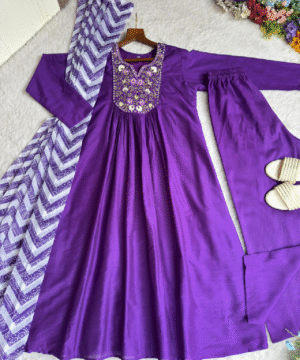 Pure Viscose Muslin Silk Gown Pant Dupatta Set – Party Wear _ NF2810 (7)