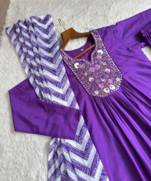Pure Viscose Muslin Silk Gown Pant Dupatta Set – Party Wear _ NF2810 (9)