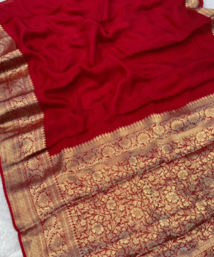Royal Banarasi Plain Saree with Heavy Pallu in Hand-Dyed Jacquard Silk (1)
