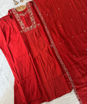 Designer Anarkali Kurti Pant Dupatta Set in Premium Vartican Silk – Handwork & Embroidery _ NF5465 (2)