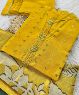 Designer Jacquard Cotton Kurti Pant Dupatta Set with Handwork – NF4956 (2)