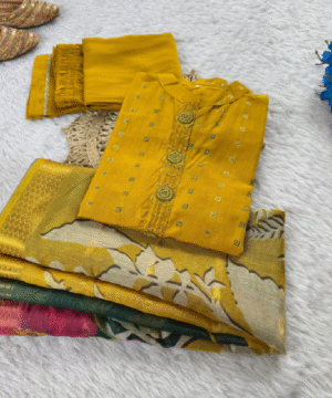 Designer Jacquard Cotton Kurti Pant Dupatta Set with Handwork – NF4956 (3)