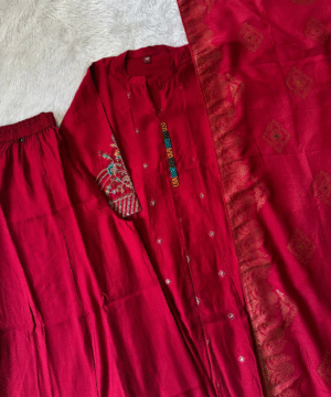 Designer Roman Silk Anarkali Pant Set with Banarasi Dupatta – NF3150 (1)
