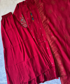 Designer Roman Silk Anarkali Pant Set with Banarasi Dupatta – NF3150 (3)