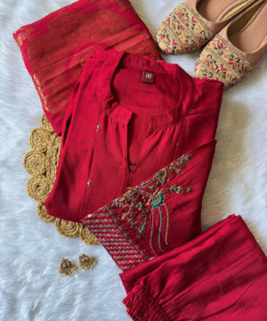 Designer Roman Silk Anarkali Pant Set with Banarasi Dupatta – NF3150
